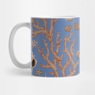 Sea coral and seashells on blue Mug